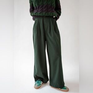 Sister Katie Forest Green Pima Cotton Wide Leg Pants High Waist Minimalist Small